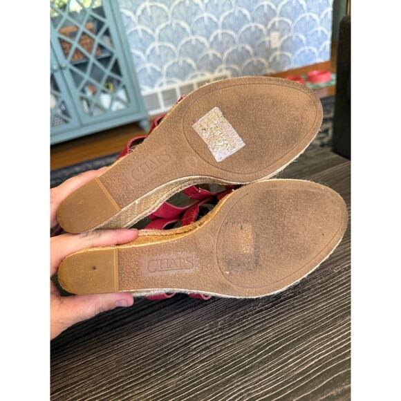 6/$25 Chaps Dallyn Wedge Espadrilles Peep Toe Tumbled Vachetta Sandals Sz. 9.5 - Picture 2 of 4